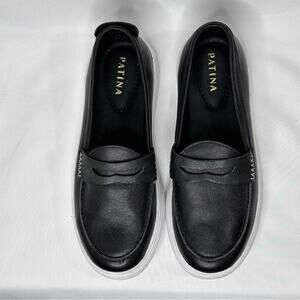 Patina Black Leather Loafers Slip On Sneaker Elevated Basic Size 7.5